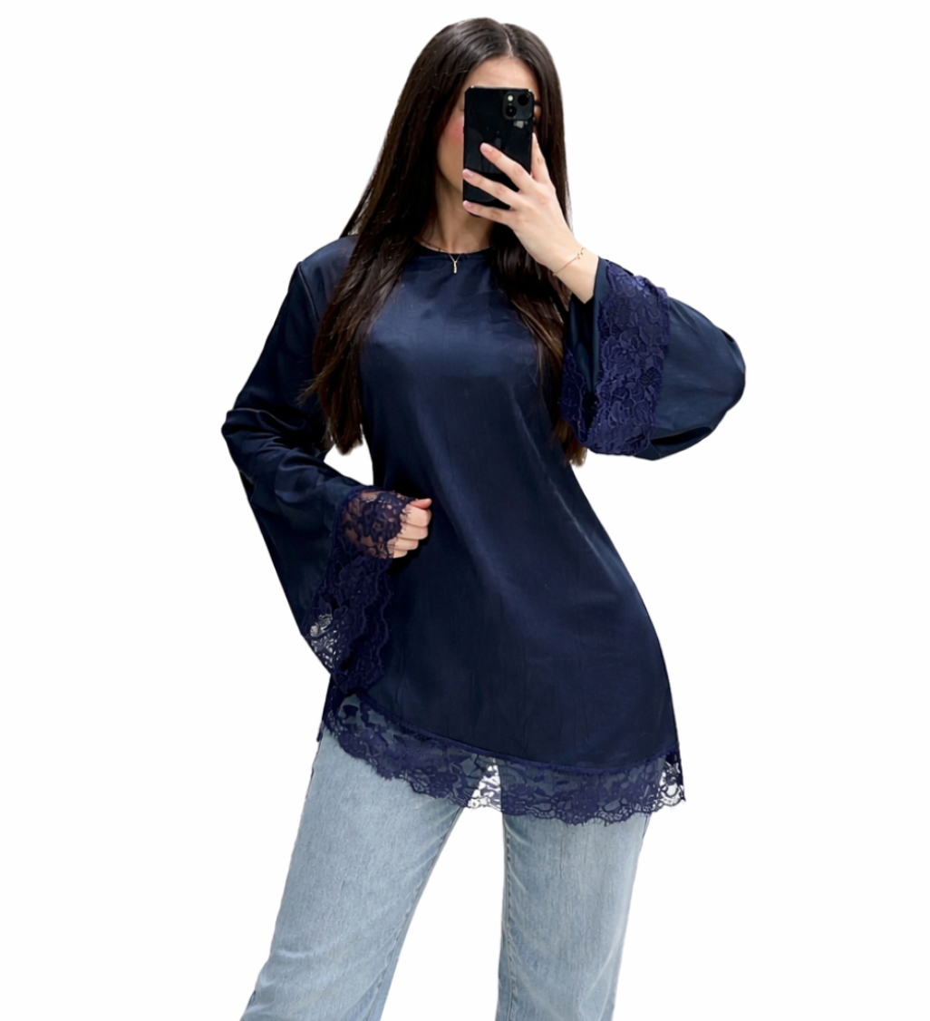 Tunique Chic Fluide avec Détails Dentelle Femme