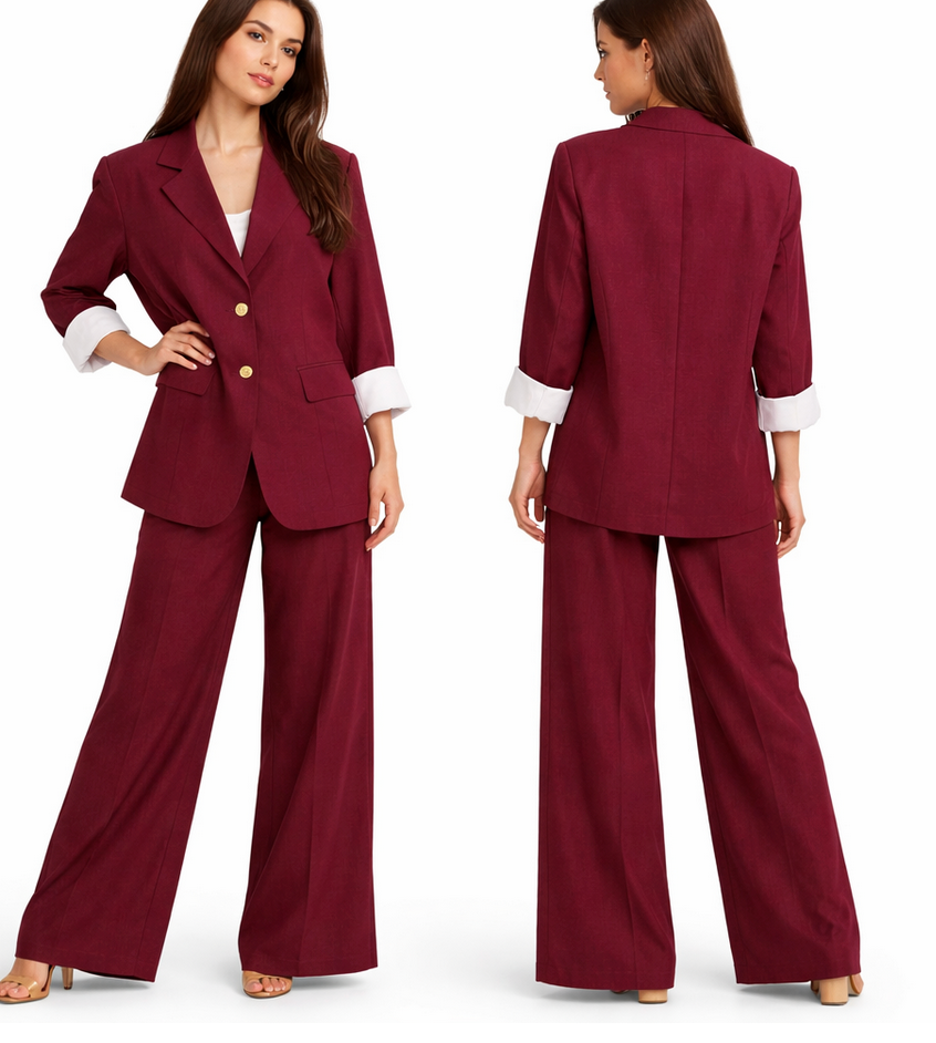 Ensemble Tailleur Femme 2 Pièces Chic – Blazer + Pantalon Fluide – Coupe Élégante