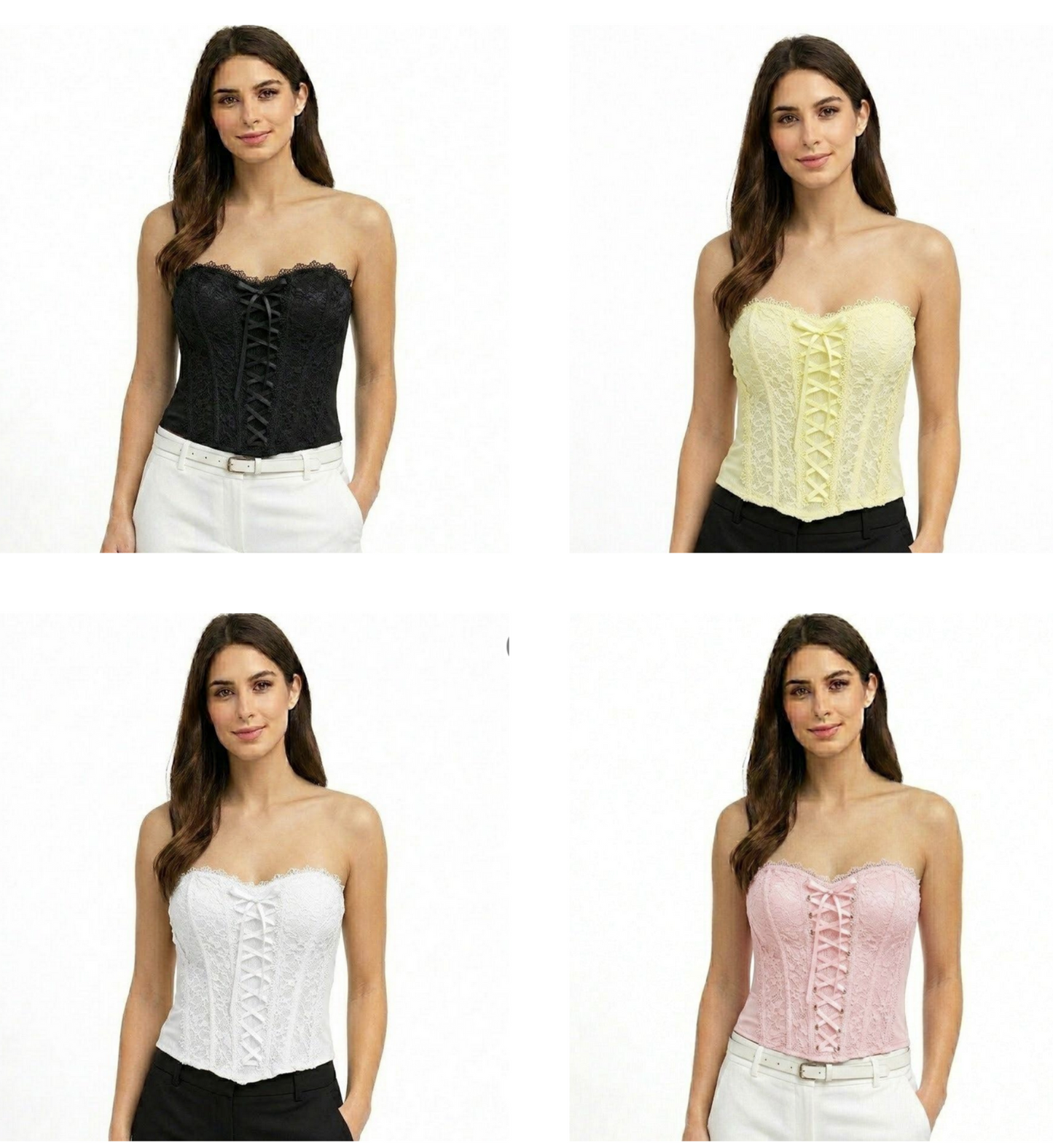 Top Bustier Dentelle Femme Chic Corset Sans Bretelles Élégant Ajusté