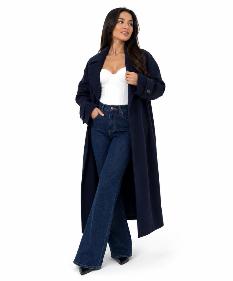 Trench 415 Hiver Long Oversize Femme Chic Ceinture Ajustable Maxi Length Boutons Effet Écaille Style Casual et Tendance