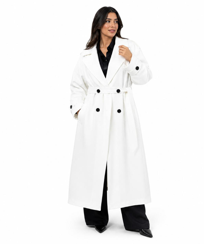 Trench 415 Hiver Long Oversize Femme Chic Ceinture Ajustable Maxi Length Boutons Effet Écaille Style Casual et Tendance