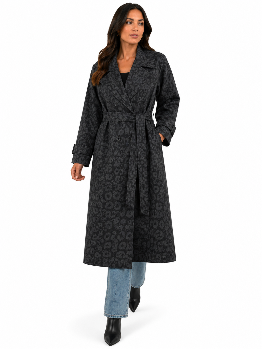Manteau Long Chic Femme Imprimé avec Ceinture Ajustable – Taille Unique