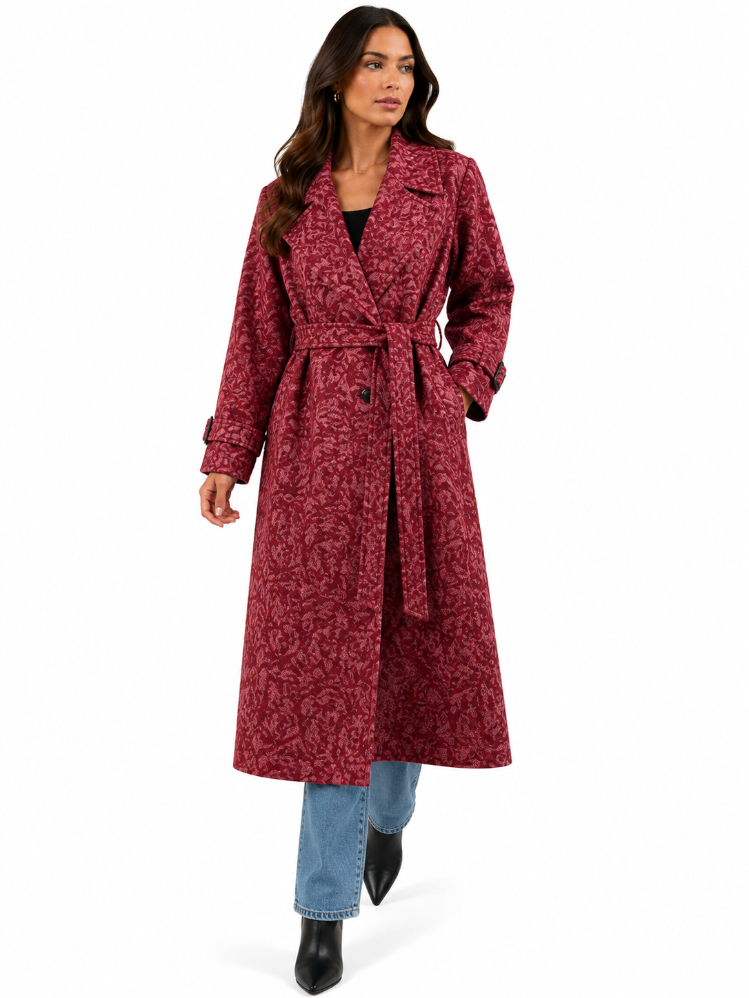 Manteau Long Chic Femme Imprimé avec Ceinture Ajustable – Taille Unique