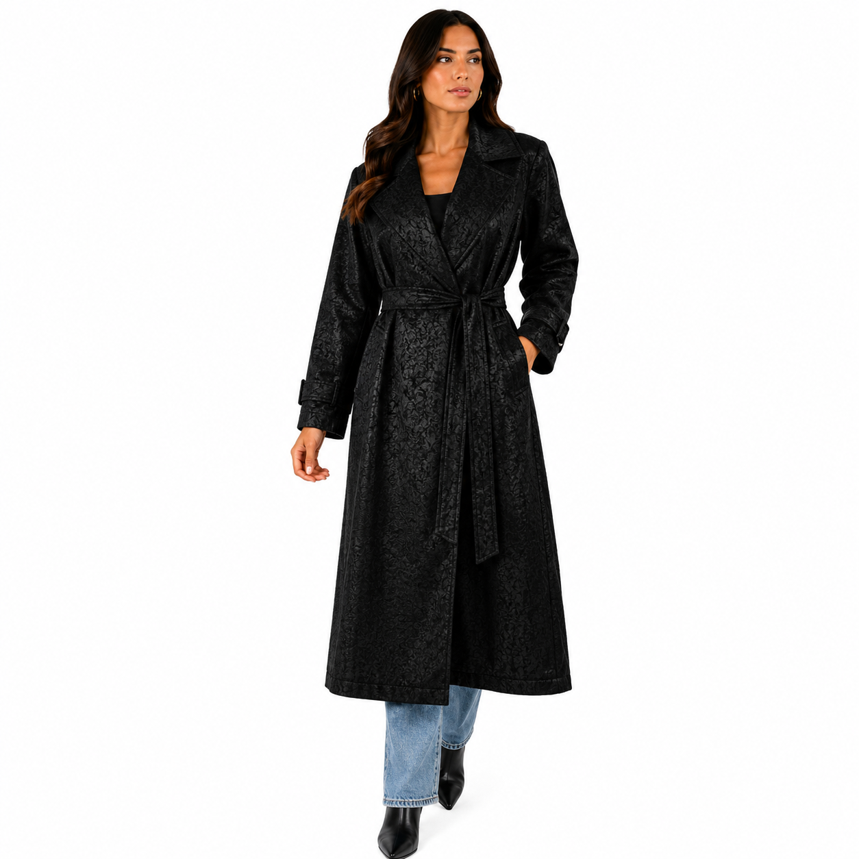Manteau Long Chic Femme Imprimé avec Ceinture Ajustable – Taille Unique