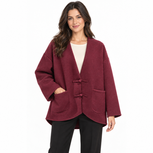 Veste Femme Oversize Texturée à Attaches Nouées et Poches