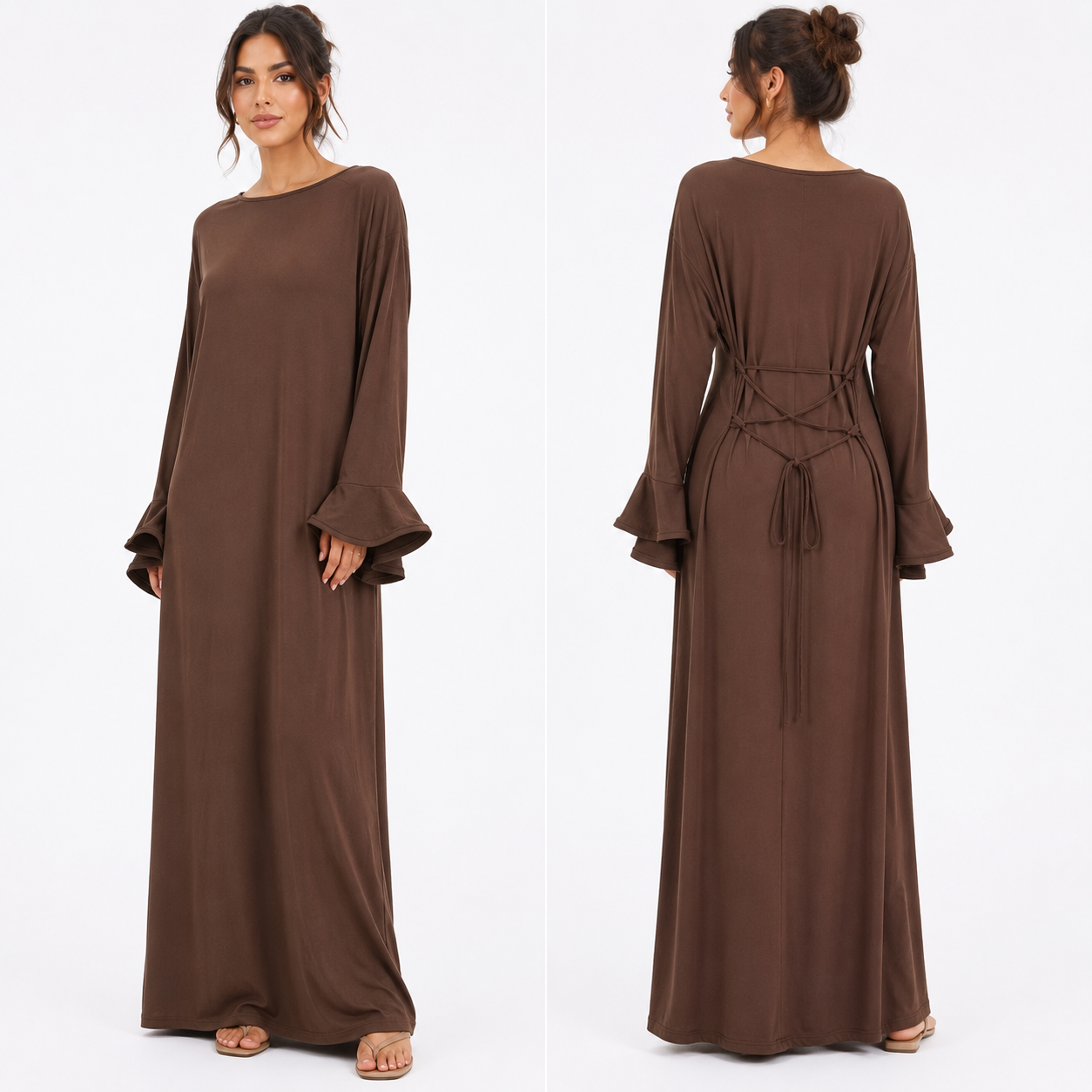 Robe Longue Fluide Femme à Nouer dans le Dos – Manches Évasées | La Boutique Anaïs