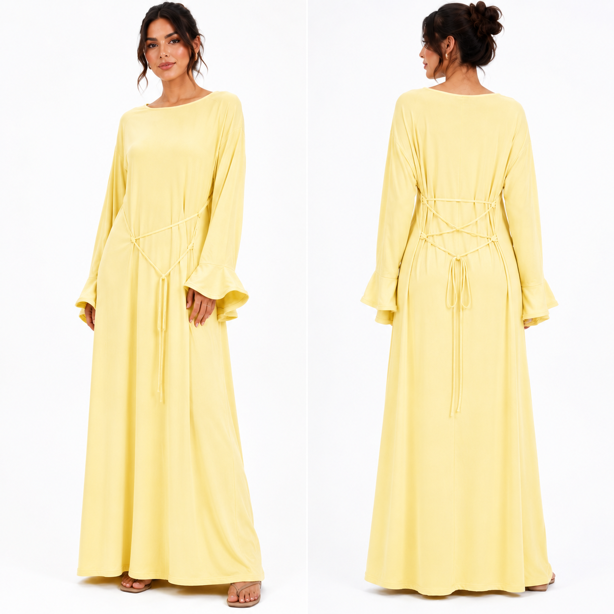 Robe Longue Fluide Femme à Nouer dans le Dos – Manches Évasées | La Boutique Anaïs