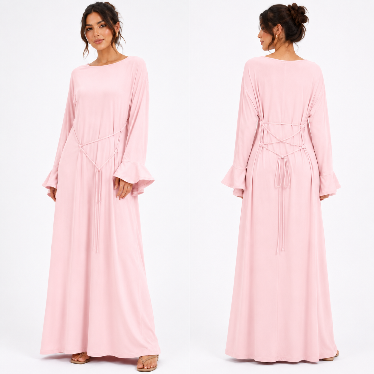 Robe Longue Fluide Femme à Nouer dans le Dos – Manches Évasées | La Boutique Anaïs