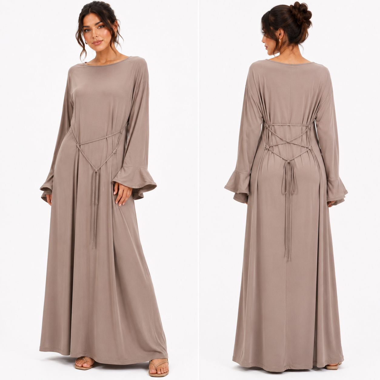 Robe Longue Fluide Femme à Nouer dans le Dos – Manches Évasées | La Boutique Anaïs