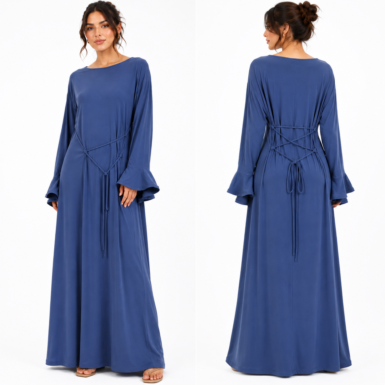 Robe Longue Fluide Femme à Nouer dans le Dos – Manches Évasées | La Boutique Anaïs