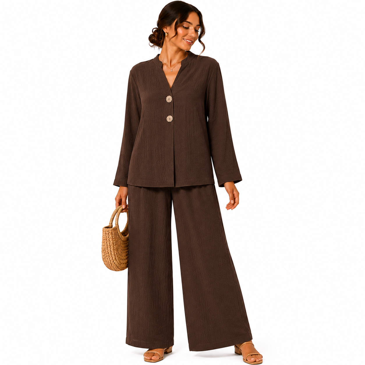 Ensemble Femme Fluide Chic Boutons Fantaisie