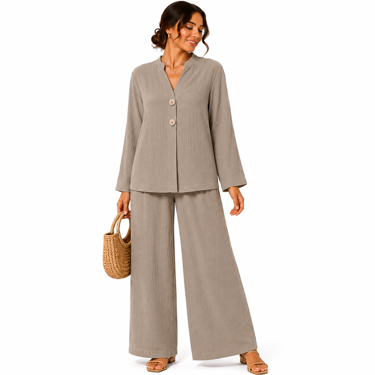Ensemble Femme Fluide Chic Boutons Fantaisie