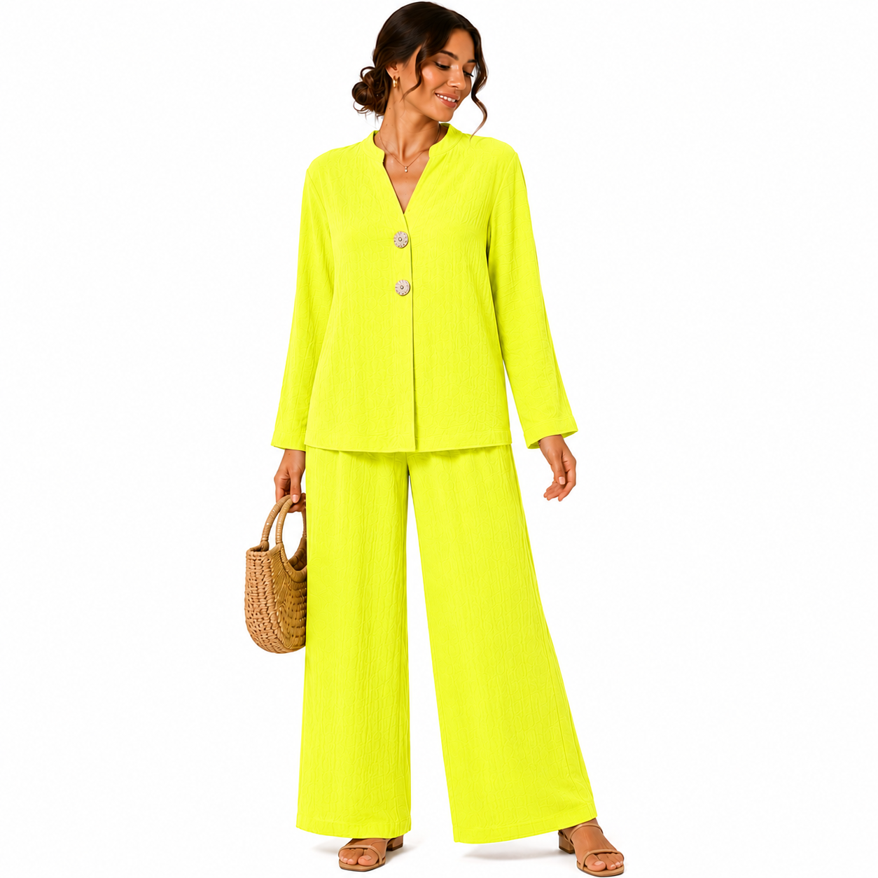 Ensemble Femme Fluide Chic Boutons Fantaisie