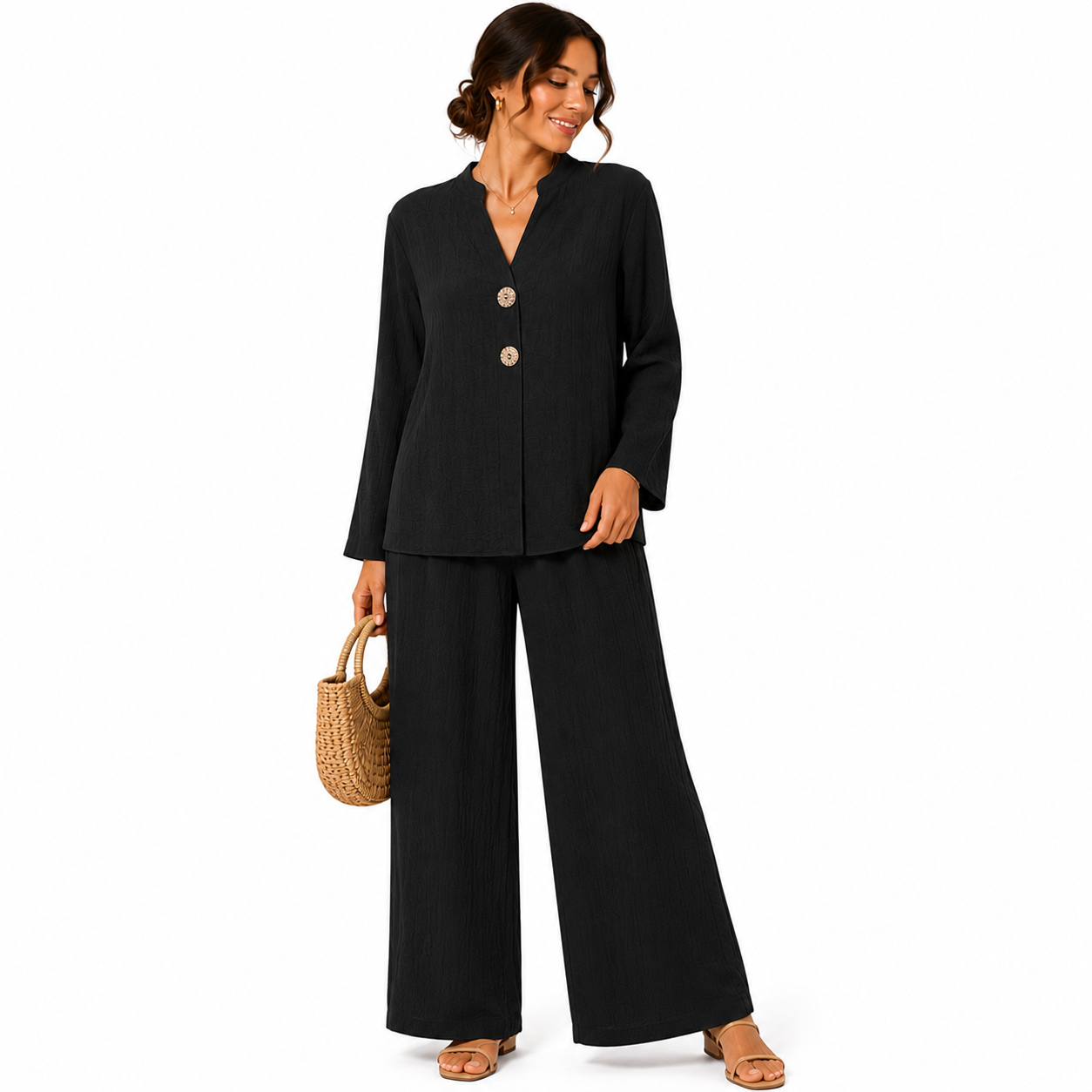 Ensemble Femme Fluide Chic Boutons Fantaisie