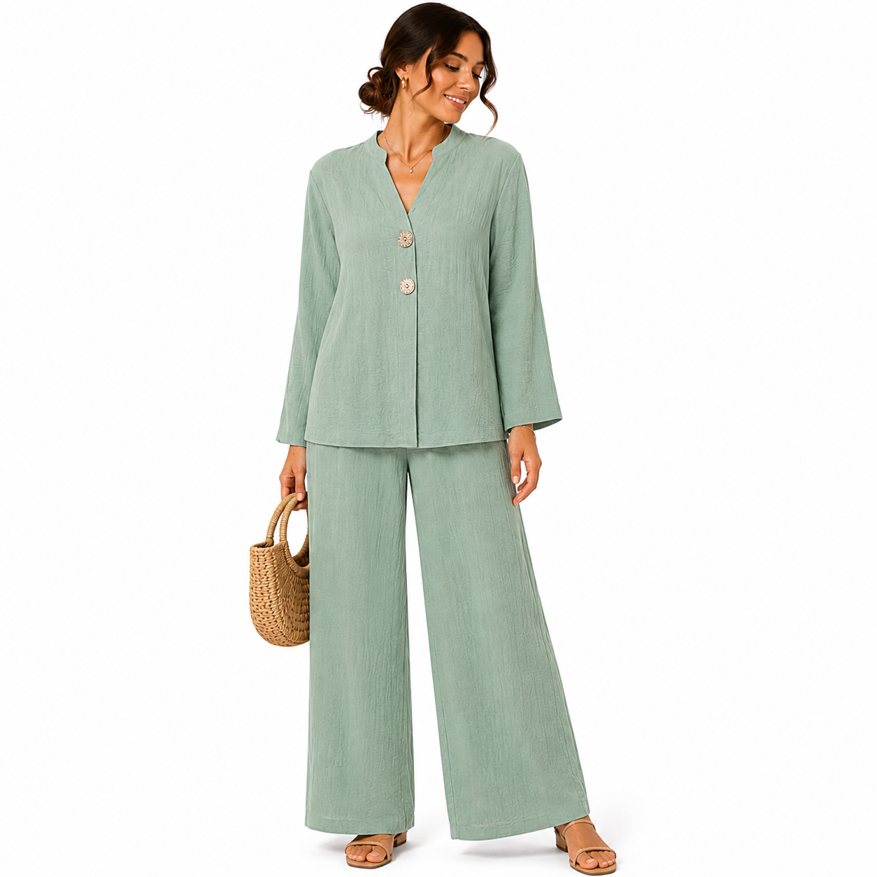 Ensemble Femme Fluide Chic Boutons Fantaisie