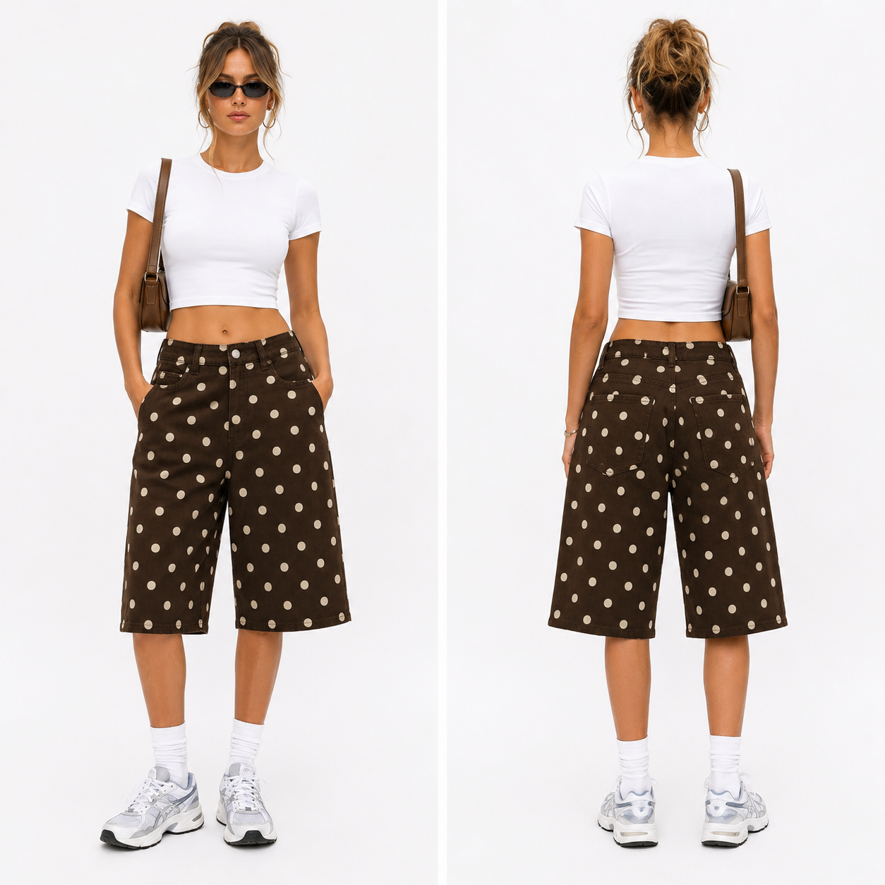 Short Bermuda Femme à Pois Coupe Ample Chic et Confortable
