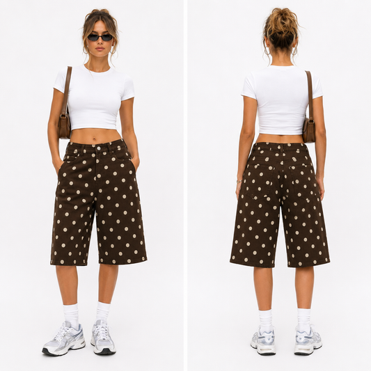 Short Bermuda Femme à Pois Coupe Ample Chic et Confortable