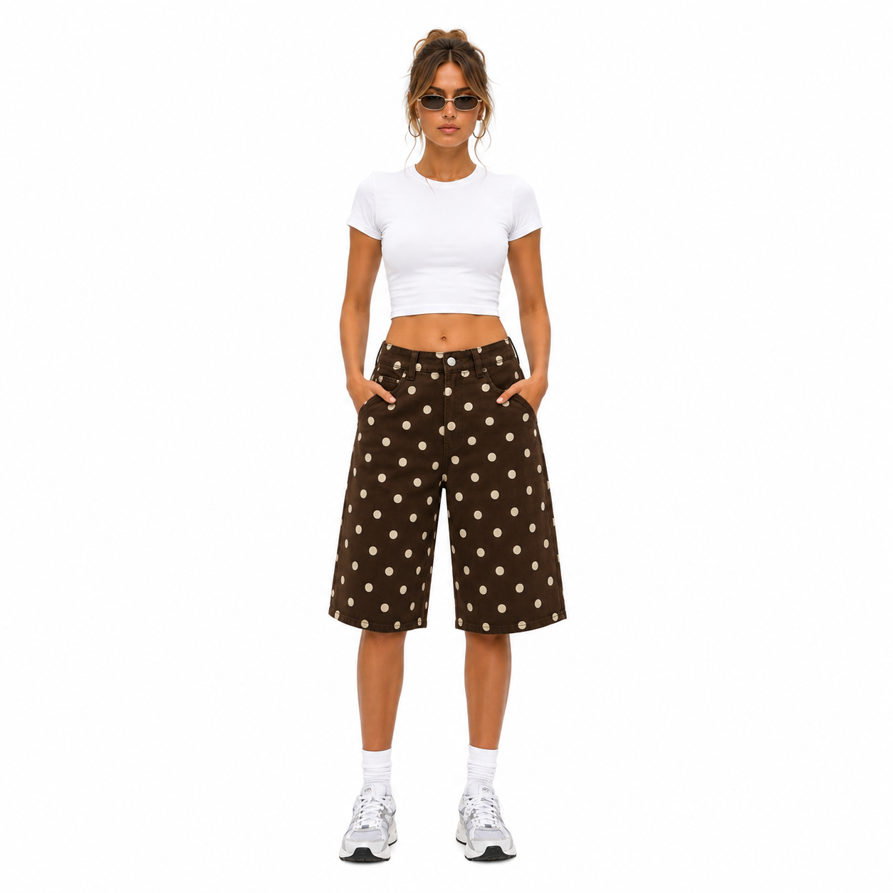 Short Bermuda Femme à Pois Coupe Ample Chic et Confortable