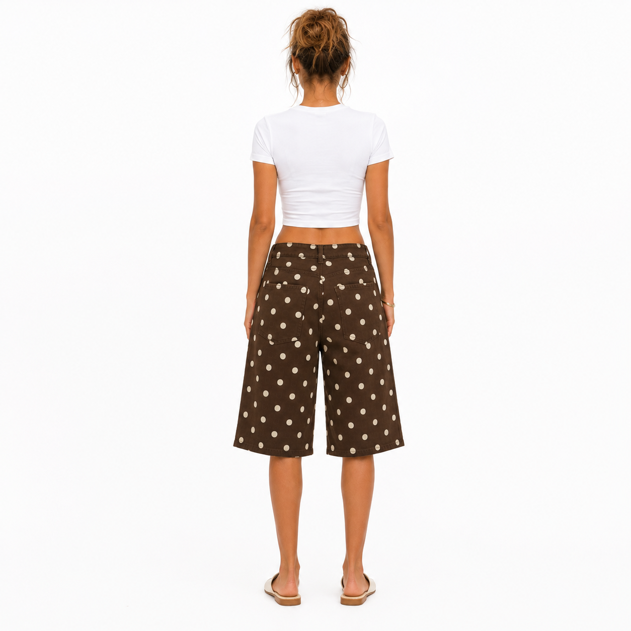 Short Bermuda Femme à Pois Coupe Ample Chic et Confortable