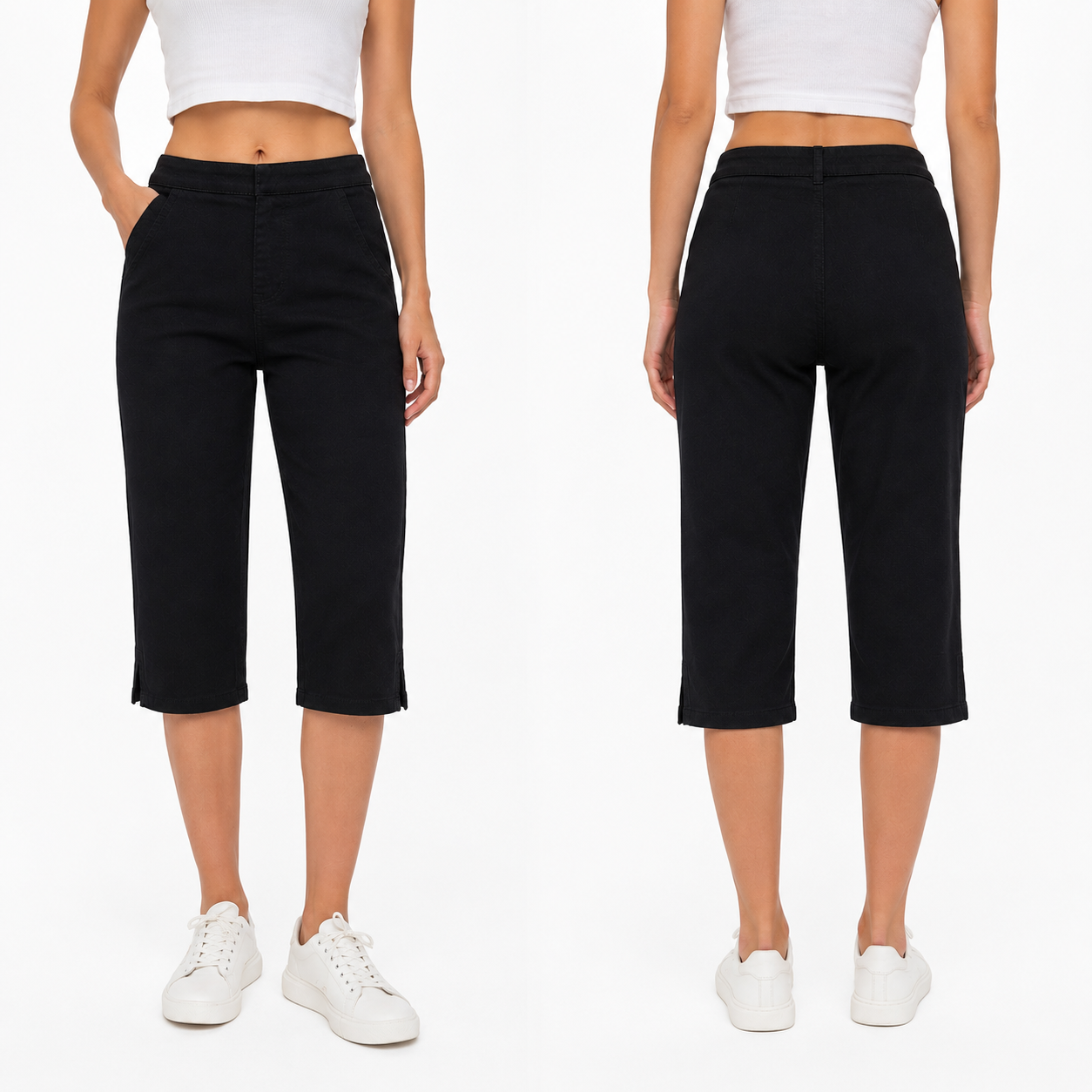 Pantacourt Femme Coupe Droite Confortable Taille Haute Élégante
