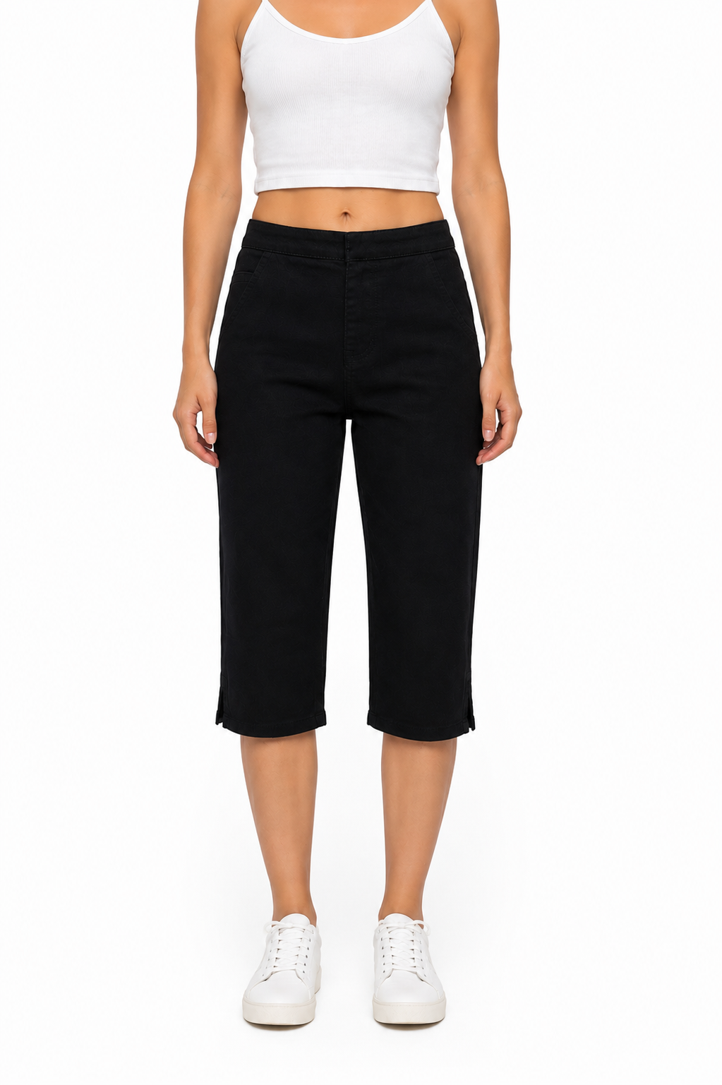 Pantacourt Femme Coupe Droite Confortable Taille Haute Élégante