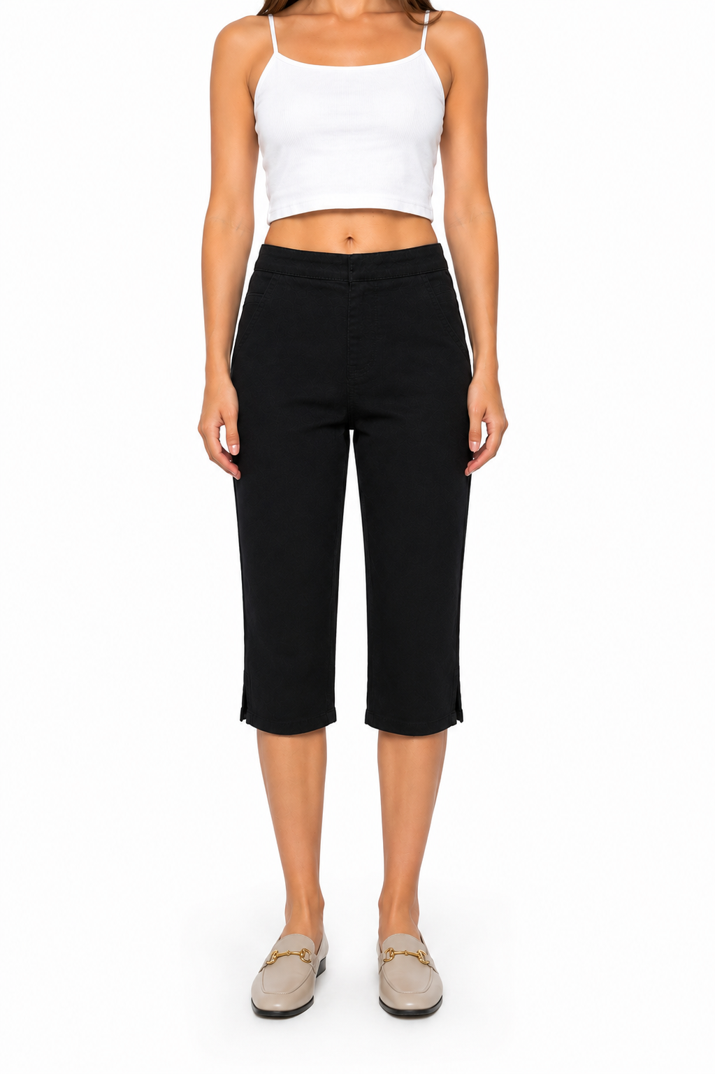 Pantacourt Femme Coupe Droite Confortable Taille Haute Élégante