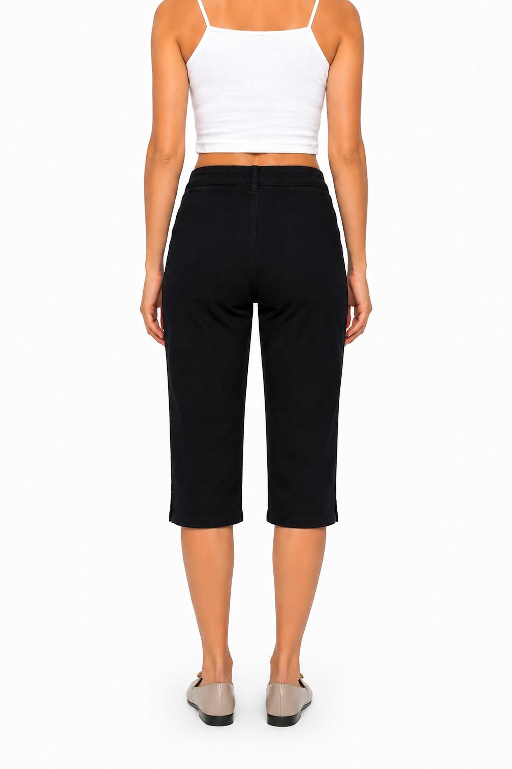 Pantacourt Femme Coupe Droite Confortable Taille Haute Élégante