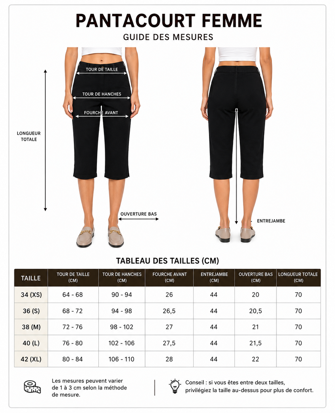 Pantacourt Femme Coupe Droite Confortable Taille Haute Élégante