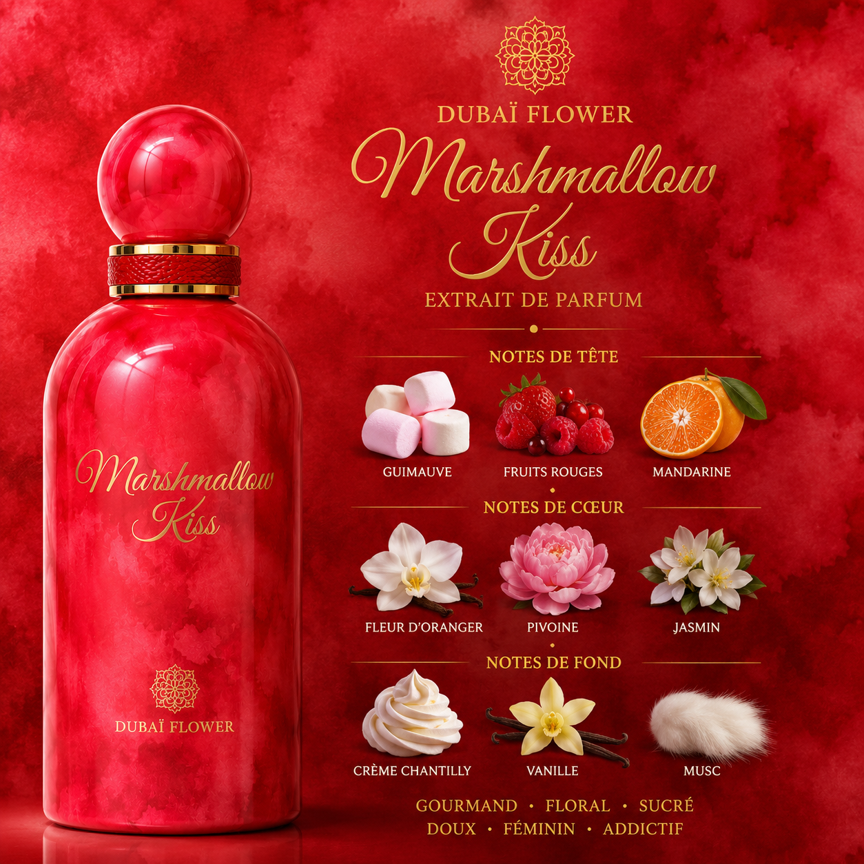 Marshmallow Kiss Dubai Flower Extrait de Parfum 100ml – Parfum Gourmand Femme