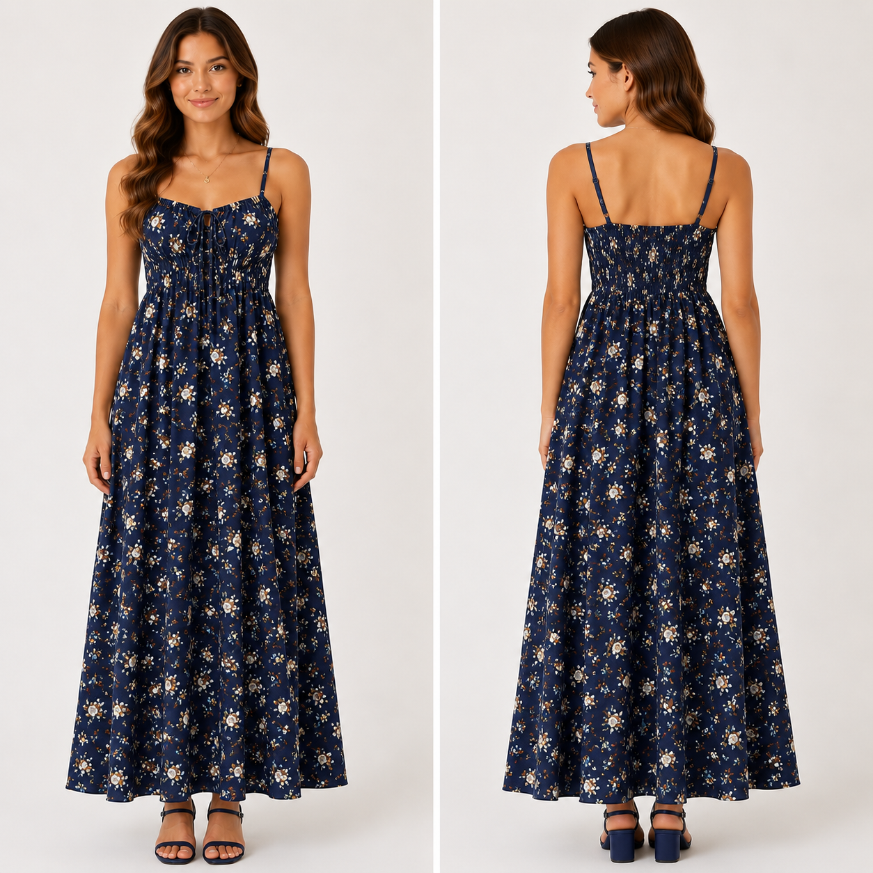 Robe Longue Fleurie Beige Bohème Élégante Bretelles Réglables Femme