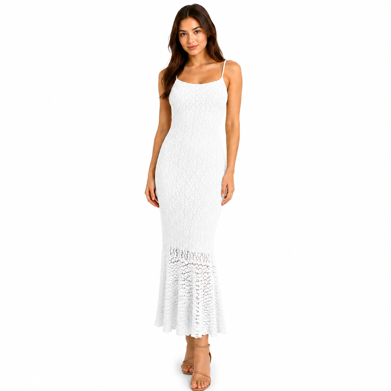Robe Longue Crochet Femme Élégante Ajustable Doublée Été Chic