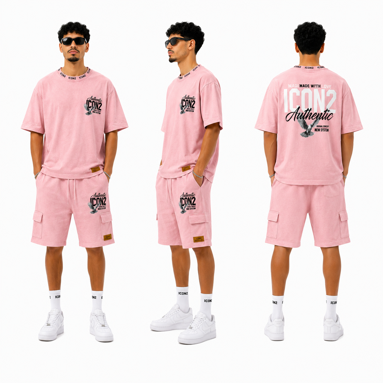 Ensemble Homme Oversize ICON2 Dégradé Rose T-Shirt & Short Cargo Streetwear