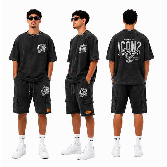 Ensemble Homme Oversize ICON2 Dégradé Rose T-Shirt & Short Cargo Streetwear