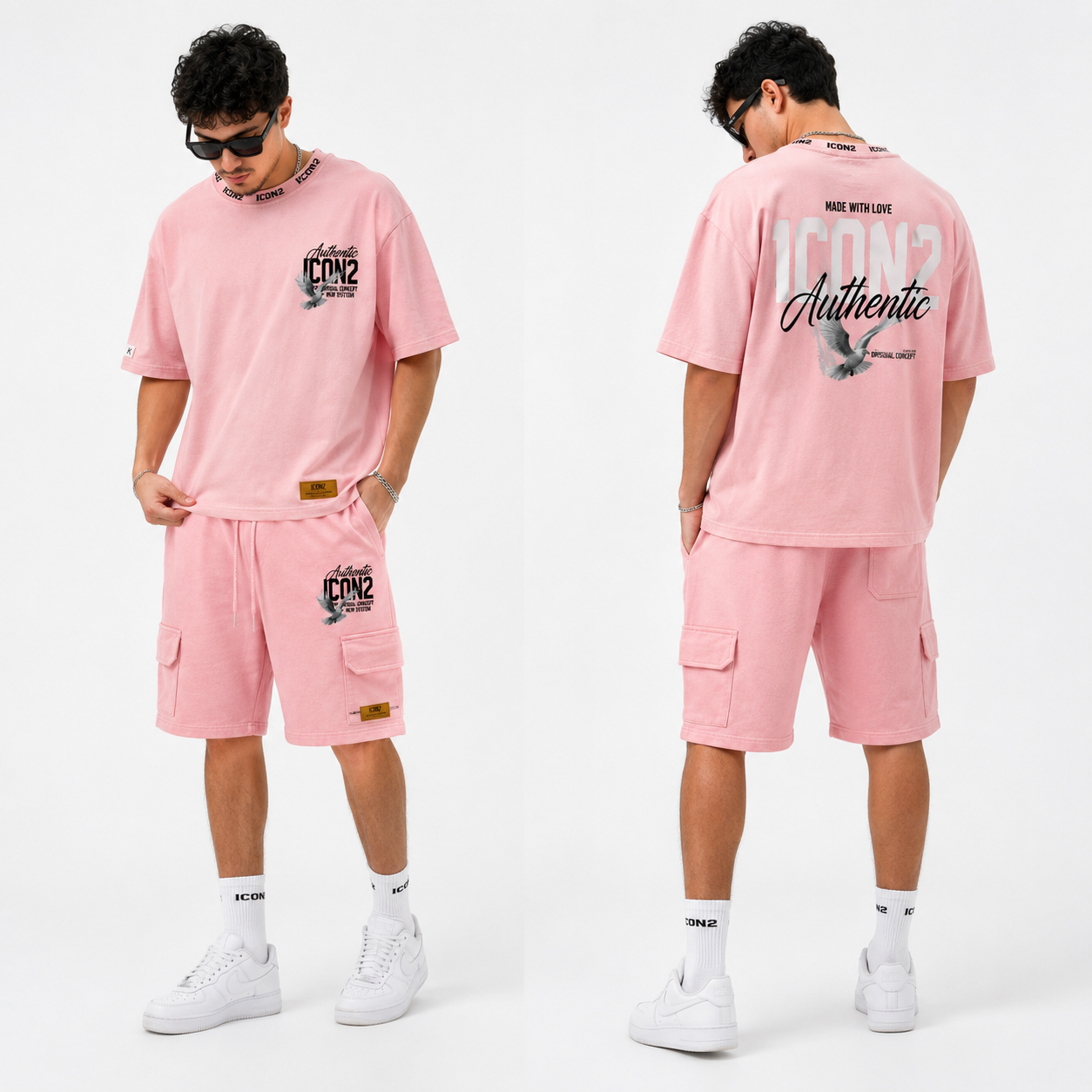 Ensemble Homme Oversize ICON2 Dégradé Rose T-Shirt & Short Cargo Streetwear