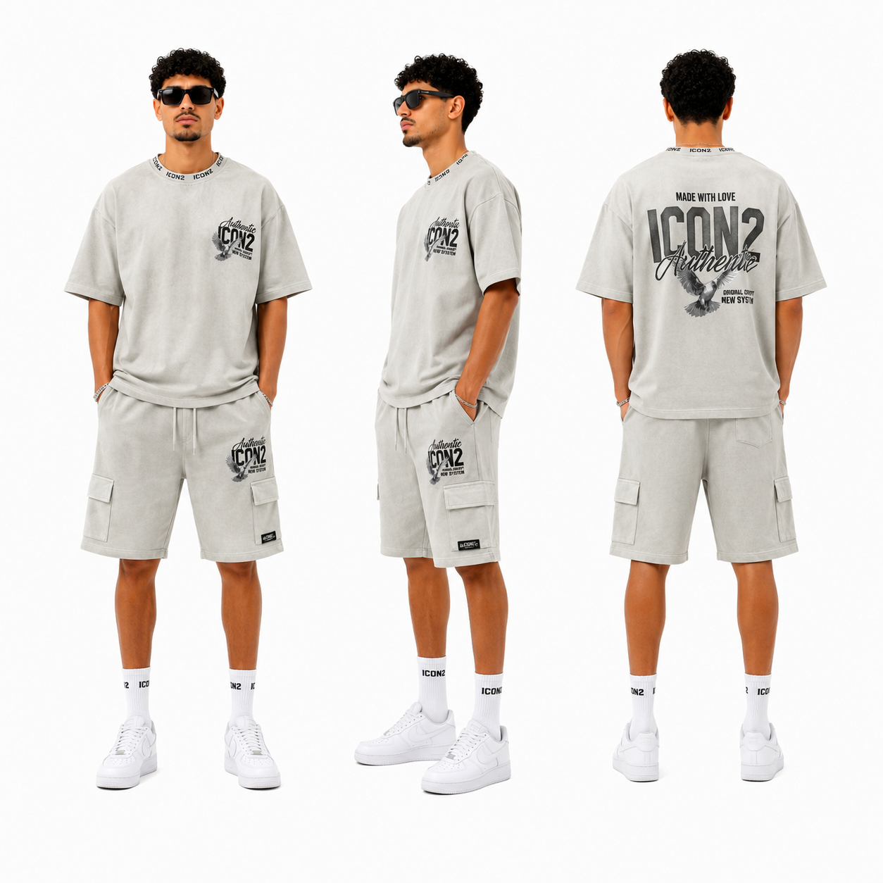 Ensemble Homme Oversize ICON2 Dégradé Rose T-Shirt & Short Cargo Streetwear