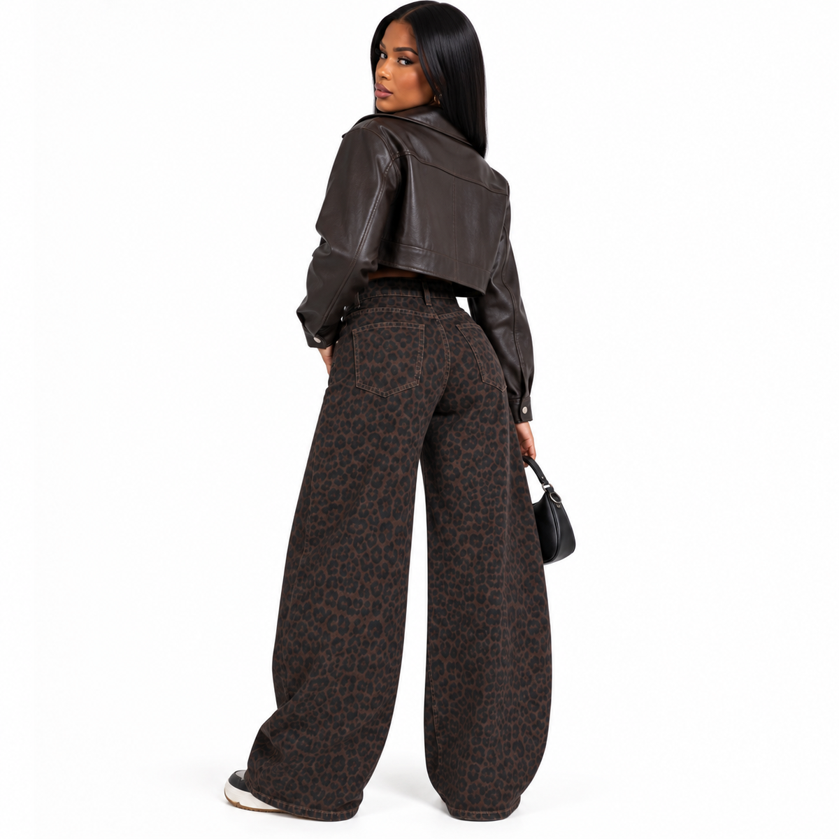 Jean Femme Léopard Taille Haute – Coupe Ballon Oversize
