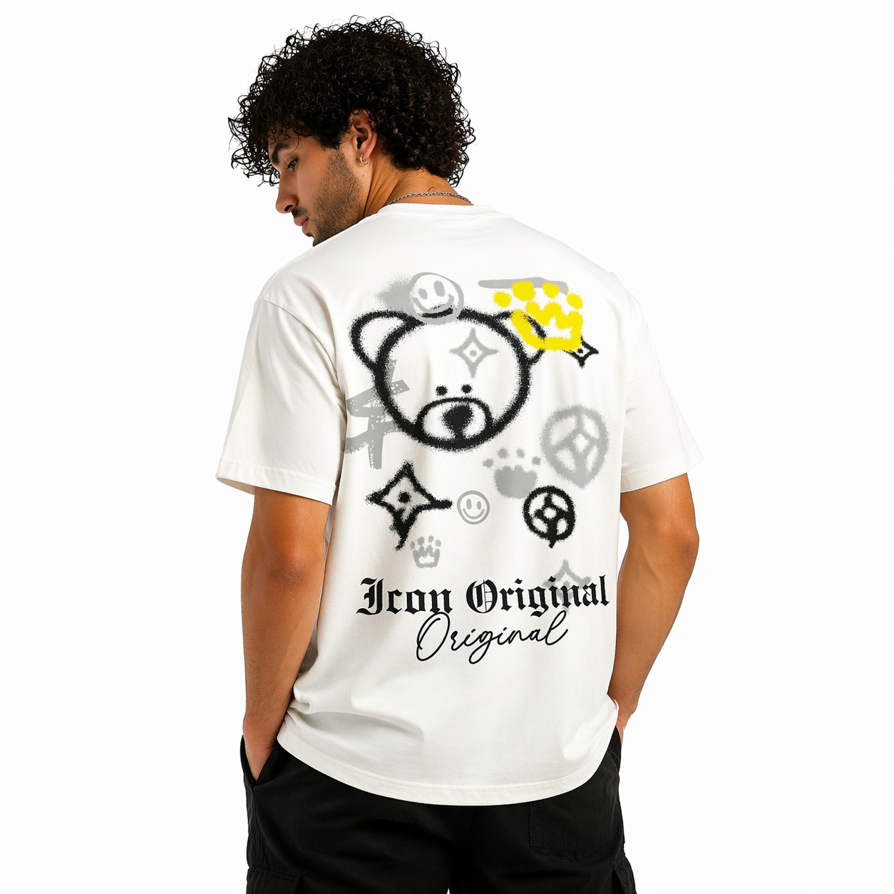 T-shirt Homme Icon Original – Imprimé Streetwear Dos Graphique Teddy – Coupe Moderne