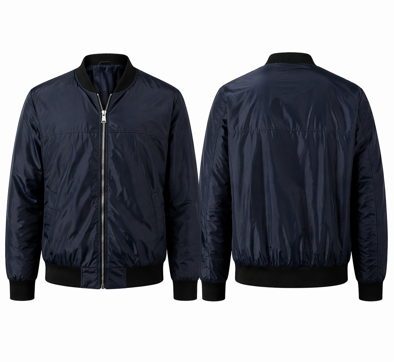 Veste bomber homme zippé – coupe ajustée, léger, style urbain noir & bleu marine