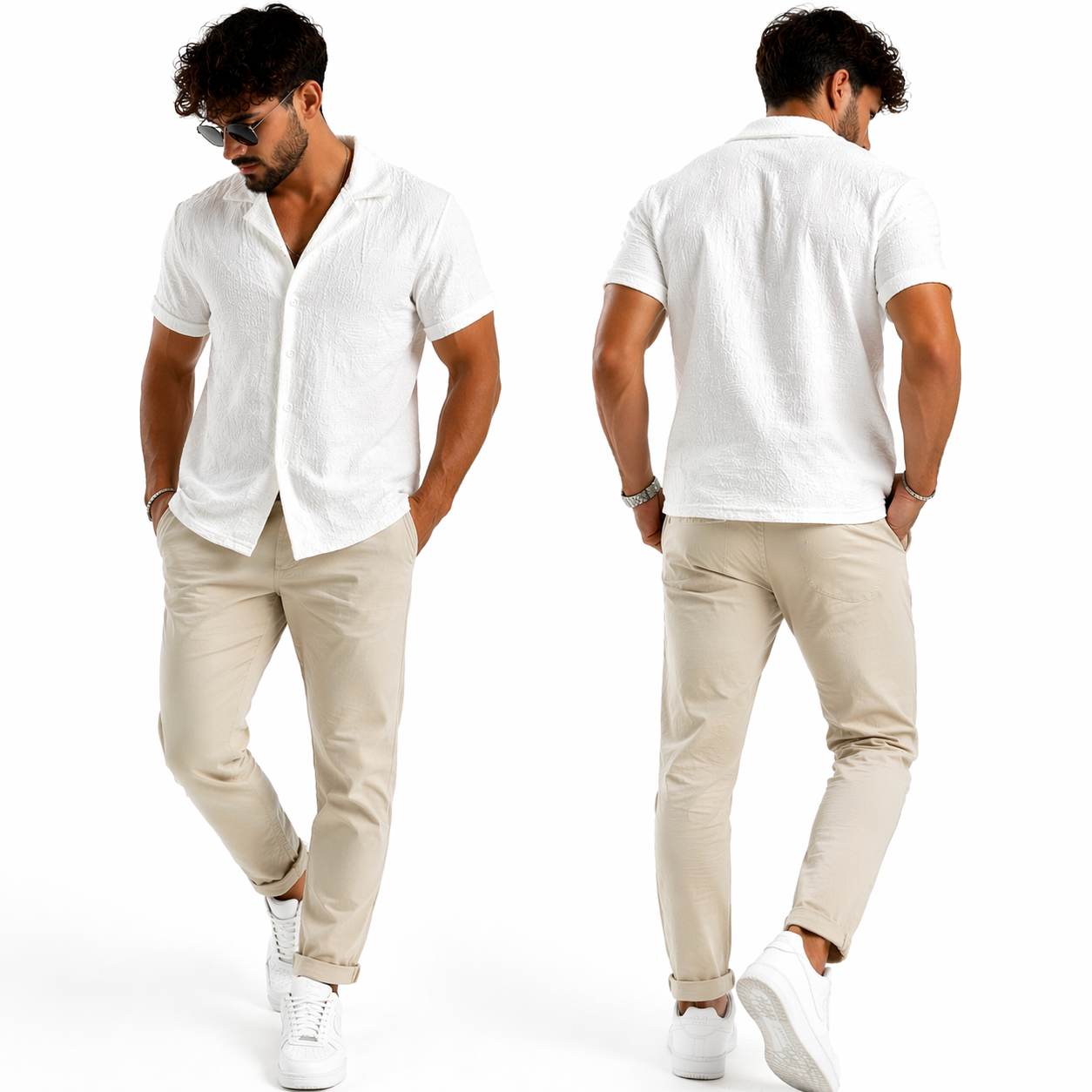 Chemise homme manches courtes texturée – coupe moderne, légère, style élégant été