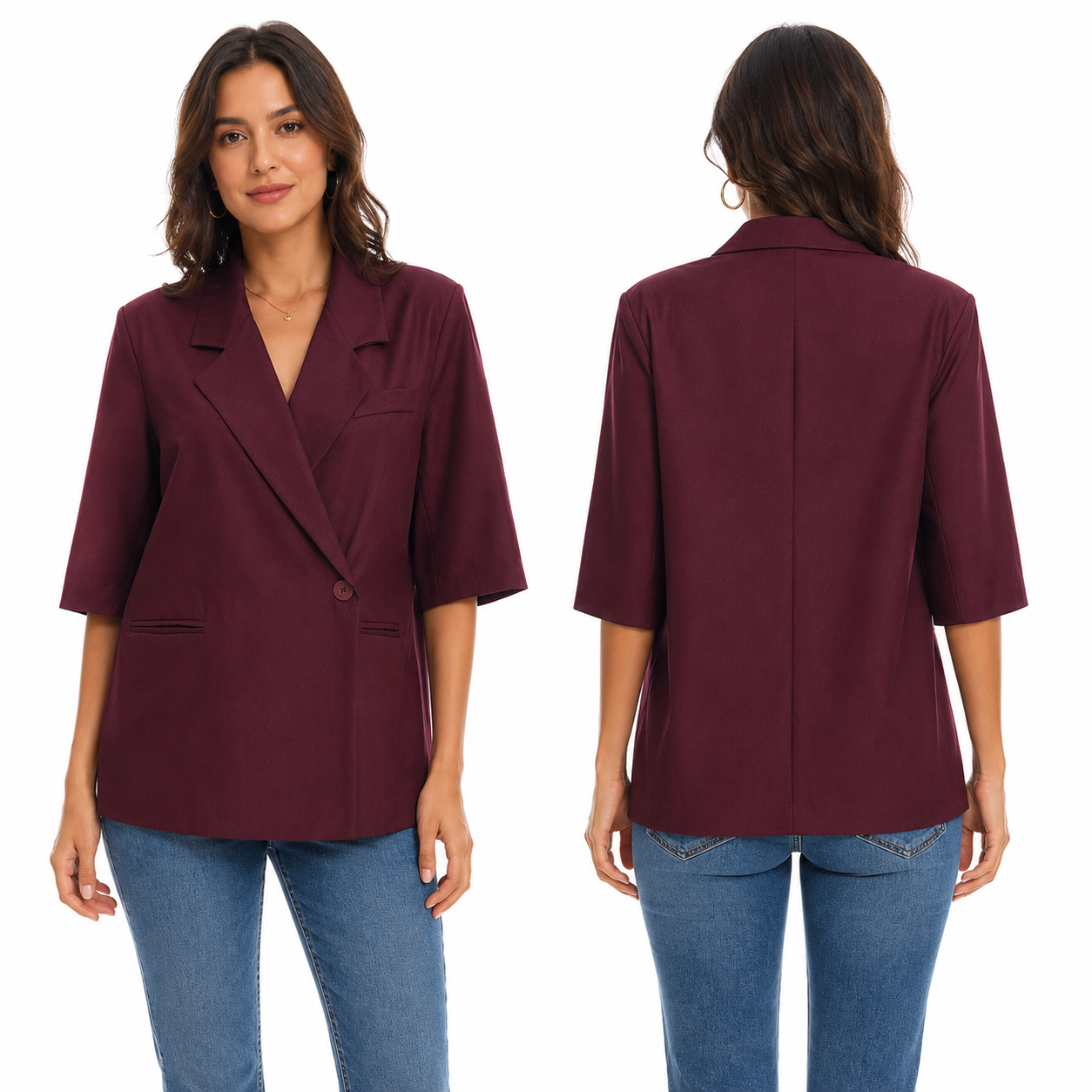 Blazer Femme Manches 3/4 Oversize Chic Mi-Saison