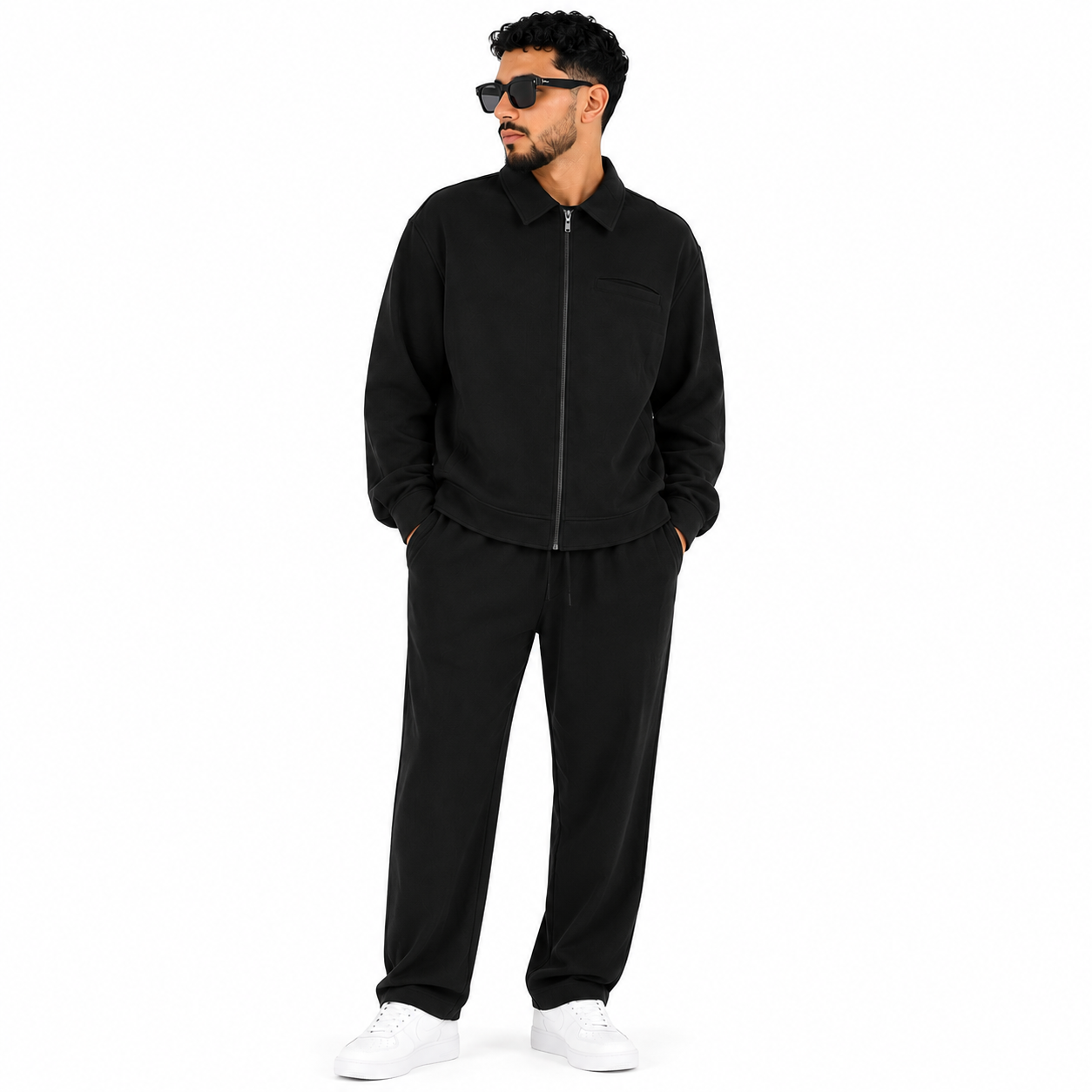 Ensemble Homme Oversize Zippé – Veste Col Chemise & Pantalon Confort | Style Casual Chic