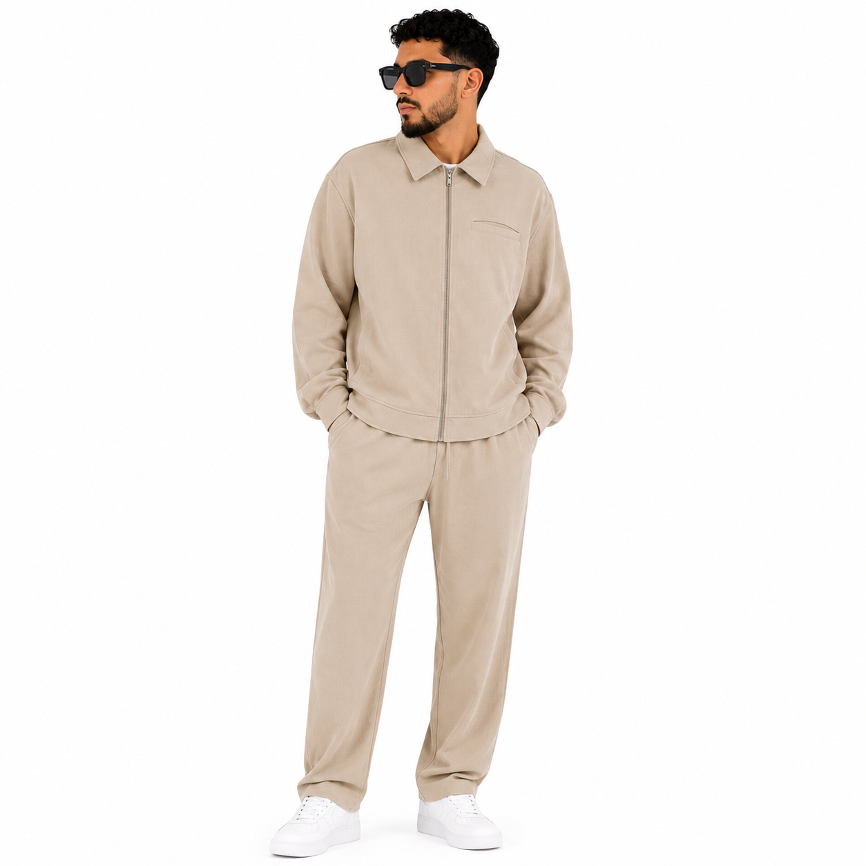 Ensemble Homme Oversize Zippé – Veste Col Chemise & Pantalon Confort | Style Casual Chic