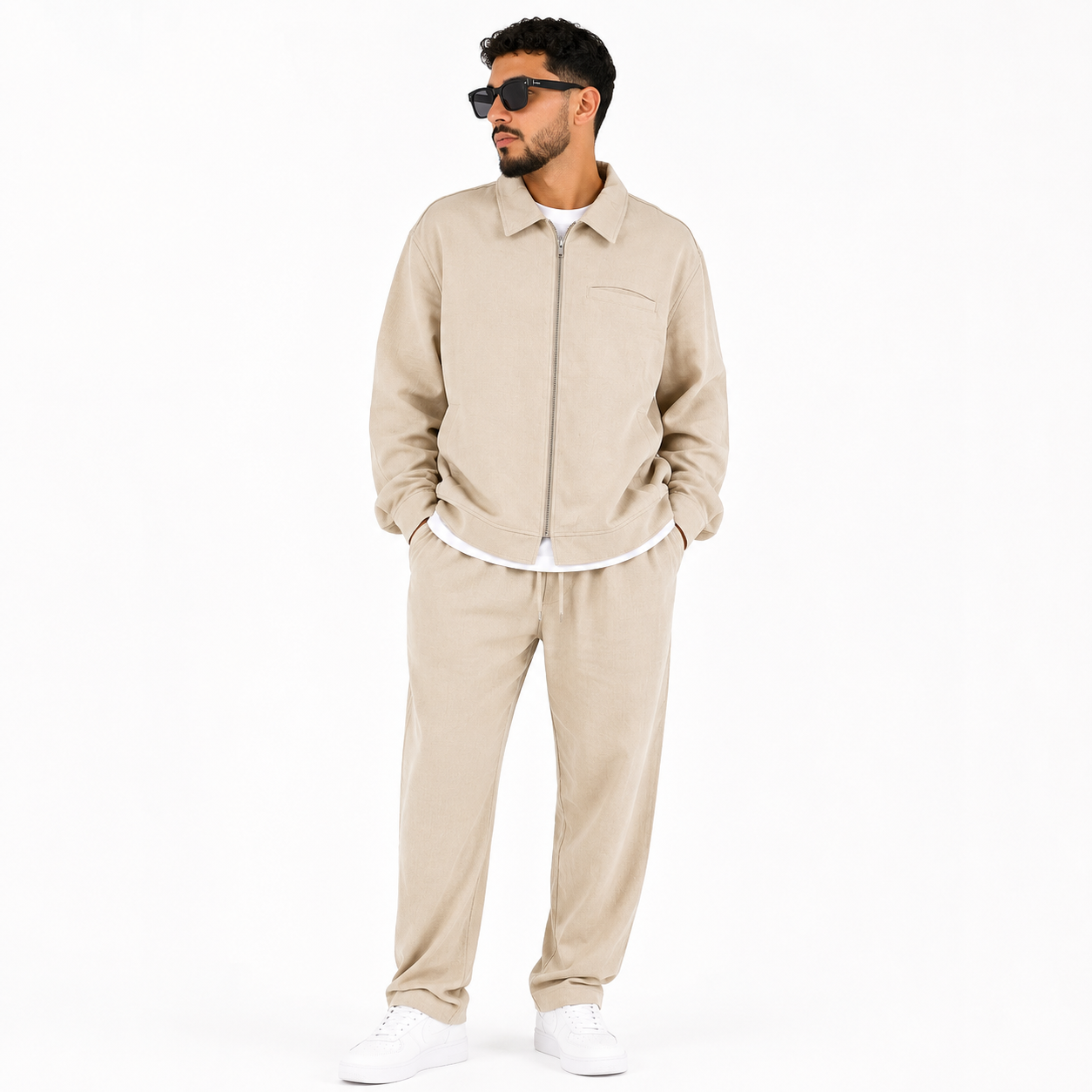 Ensemble Homme Oversize Zippé – Veste Col Chemise & Pantalon Confort | Style Casual Chic