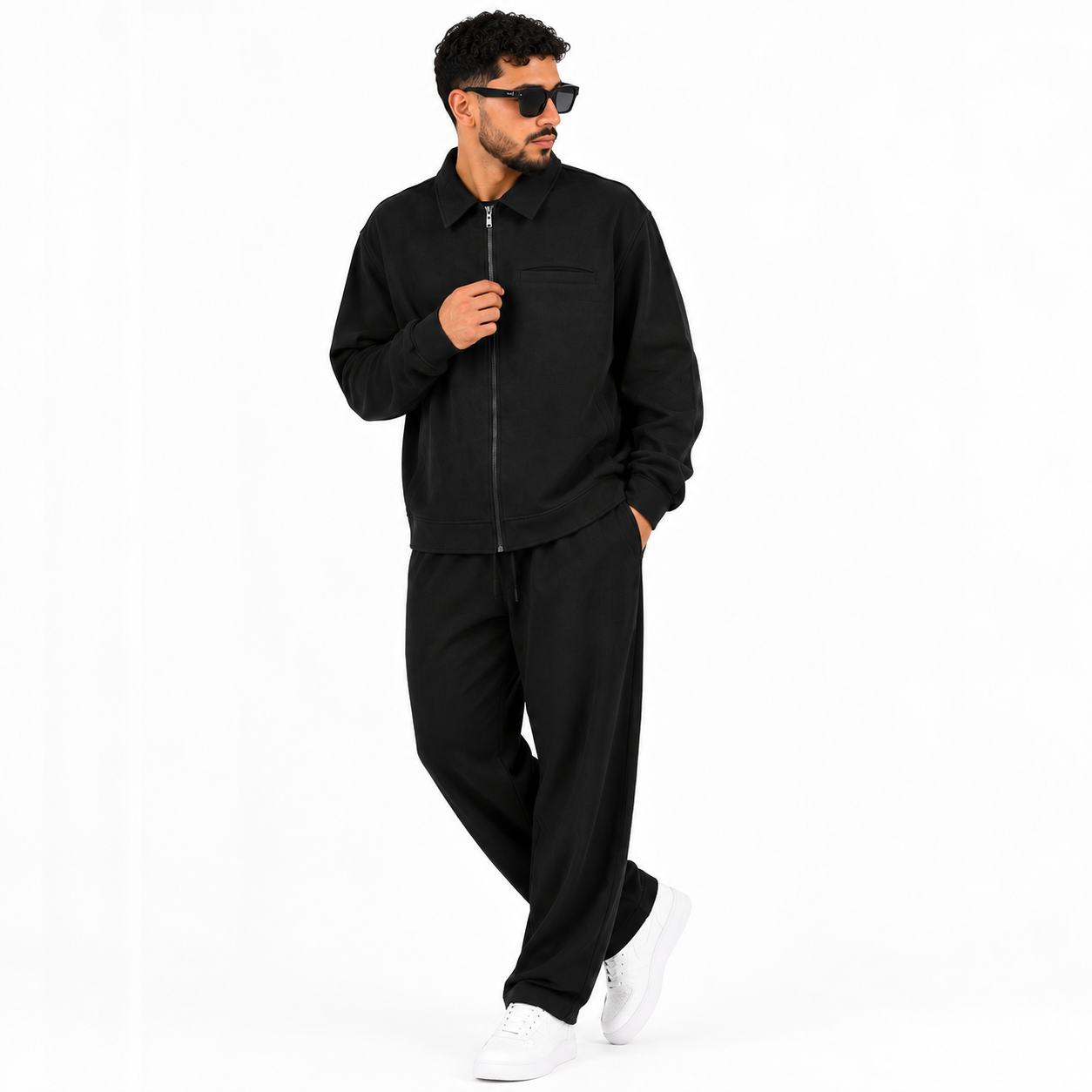 Ensemble Homme Oversize Zippé – Veste Col Chemise & Pantalon Confort | Style Casual Chic
