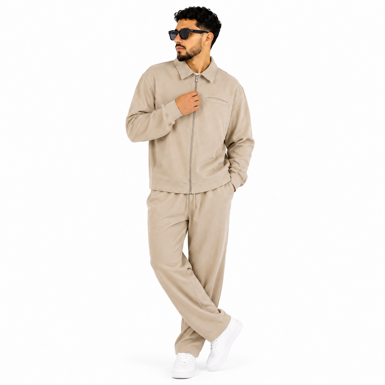 Ensemble Homme Oversize Zippé – Veste Col Chemise & Pantalon Confort | Style Casual Chic
