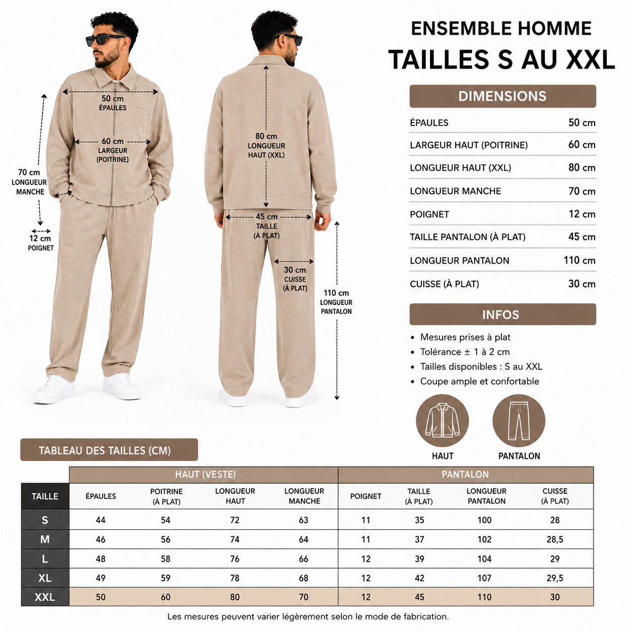 Ensemble Homme Oversize Zippé – Veste Col Chemise & Pantalon Confort | Style Casual Chic