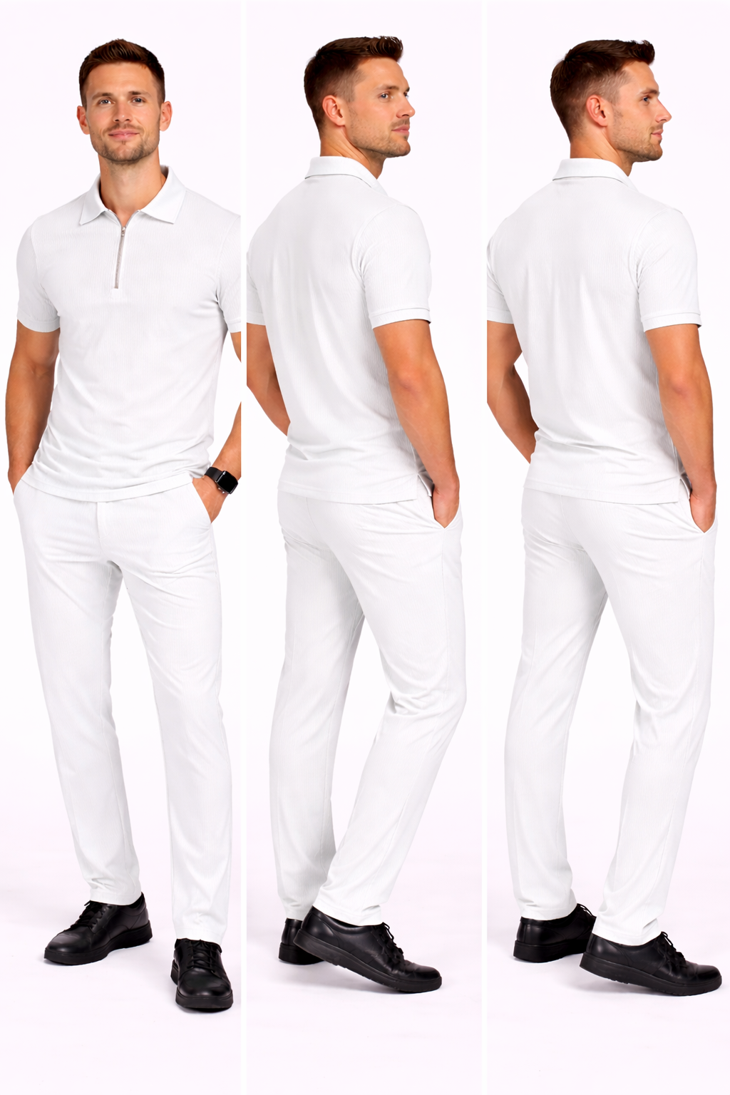 Ensemble Homme Polo Zippé + Pantalon Ajusté – Tenue Élégante & Confort Quotidien