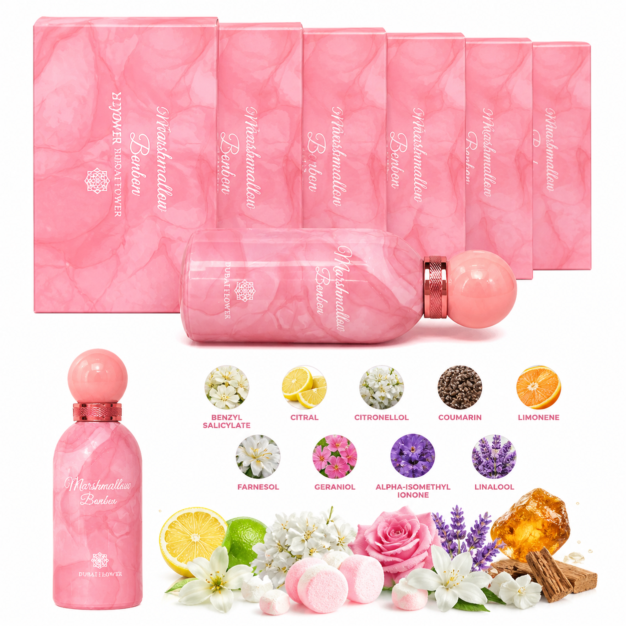 Parfum Marshmallow Bonbon Dubai Flower – Extrait Intense Sucré Gourmand 100ml Longue Tenue