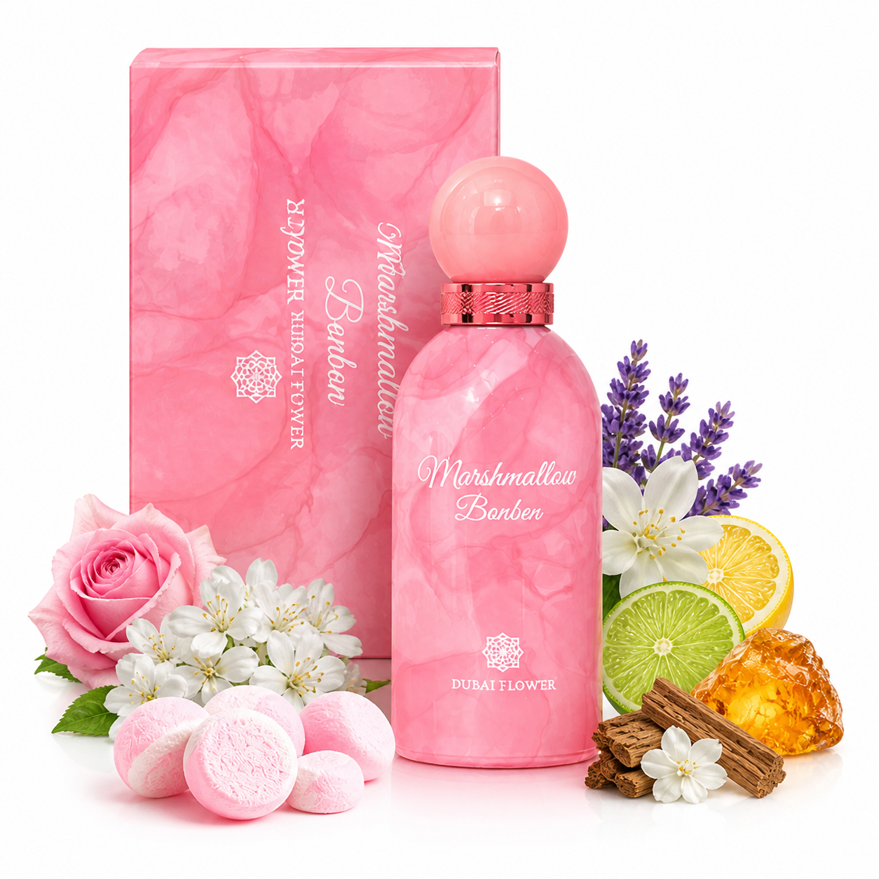 Parfum Marshmallow Bonbon Dubai Flower – Extrait Intense Sucré Gourmand 100ml Longue Tenue