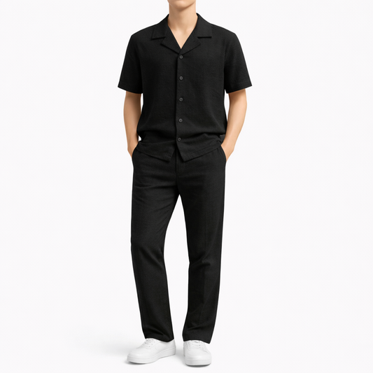 Men's premium set: short-sleeved shirt, elegant trousers, chic and comfortable summer outfit